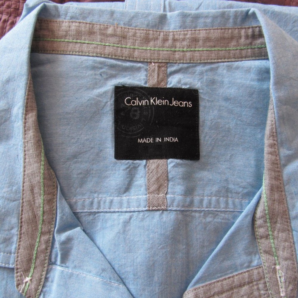 Calvin Klein Jeans Shirt men's casual blue cotton - Picture 4 of 7